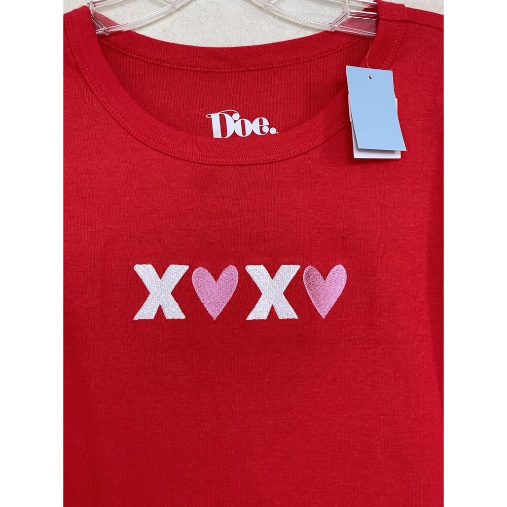 Doe T Shirt Womens Size 2X Red‎ XOXO Valentines Day Embroidered Short Sleeve - Picture 3 of 5